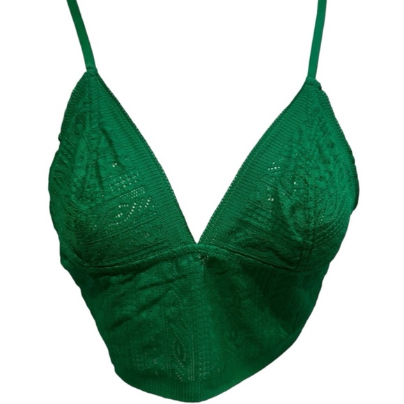 Aerie Green Alpine Cable Lace Longline Bralette Size Medium New with Tag - Picture 7 of 11